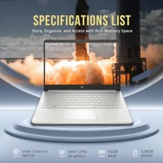 HP Stream 14-Inch HD Laptop: Ideal for educators with Intel Celeron N4120, 16GB RAM, and 288GB storage, enhancing teaching efficiency.