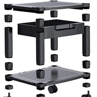 Ergonomic printer stand for classrooms with locking wheels, storage drawer, and cable management, providing organized and mobile printing solutions.