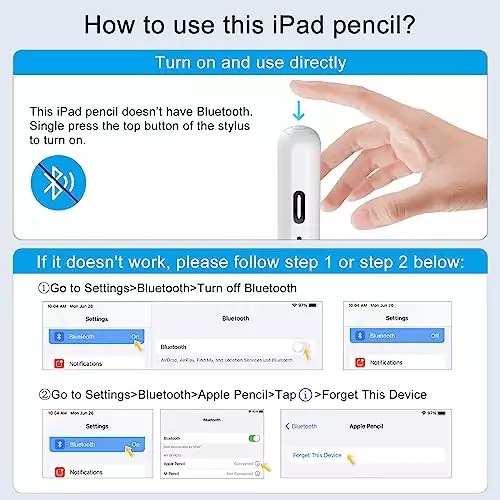 Image displays an iPad stylus pen designed for educators, featuring palm rejection and fast charging capabilities, ideal for classroom use.