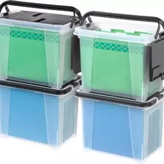 Water-resistant classroom file organizer by Iris USA with wing lid, ideal for storing letter and legal size files efficiently and securely.