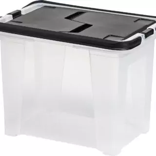 Water-resistant classroom file organizer with wing lid, ideal for storing both letter and legal files efficiently and securely.