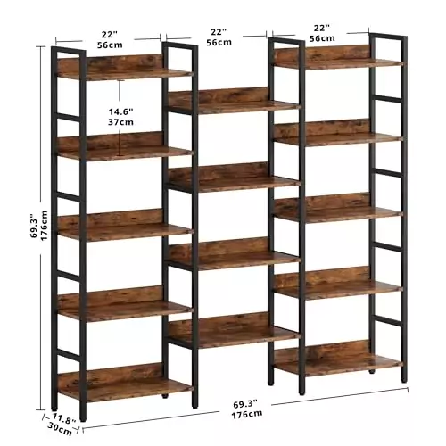 Industrial 5-Tier Bookshelf for Classrooms: Perfect Storage Solution for Teachers. Maximize Space and Organize Educational Materials Efficiently.