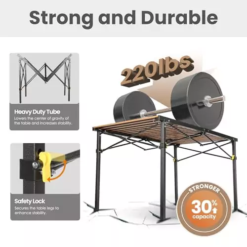 Lightweight and durable aluminum camping table, perfect for 4-6 people. Ideal for outdoor adventures and nature enthusiasts seeking easy setup.
