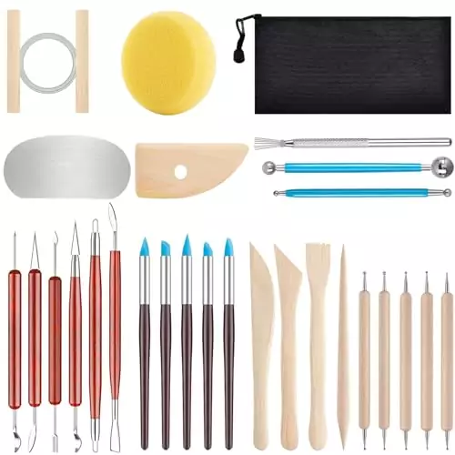 Enhance your child's creativity with this 28-piece pottery tools set, perfect for introducing kids to polymer air dry clay crafting. Ideal for creative learning.