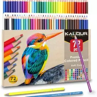Kalour 72-color soft core pencils set ideal for adult coloring and creating vibrant artwork, perfect for artists seeking quality and variety in coloring tools.