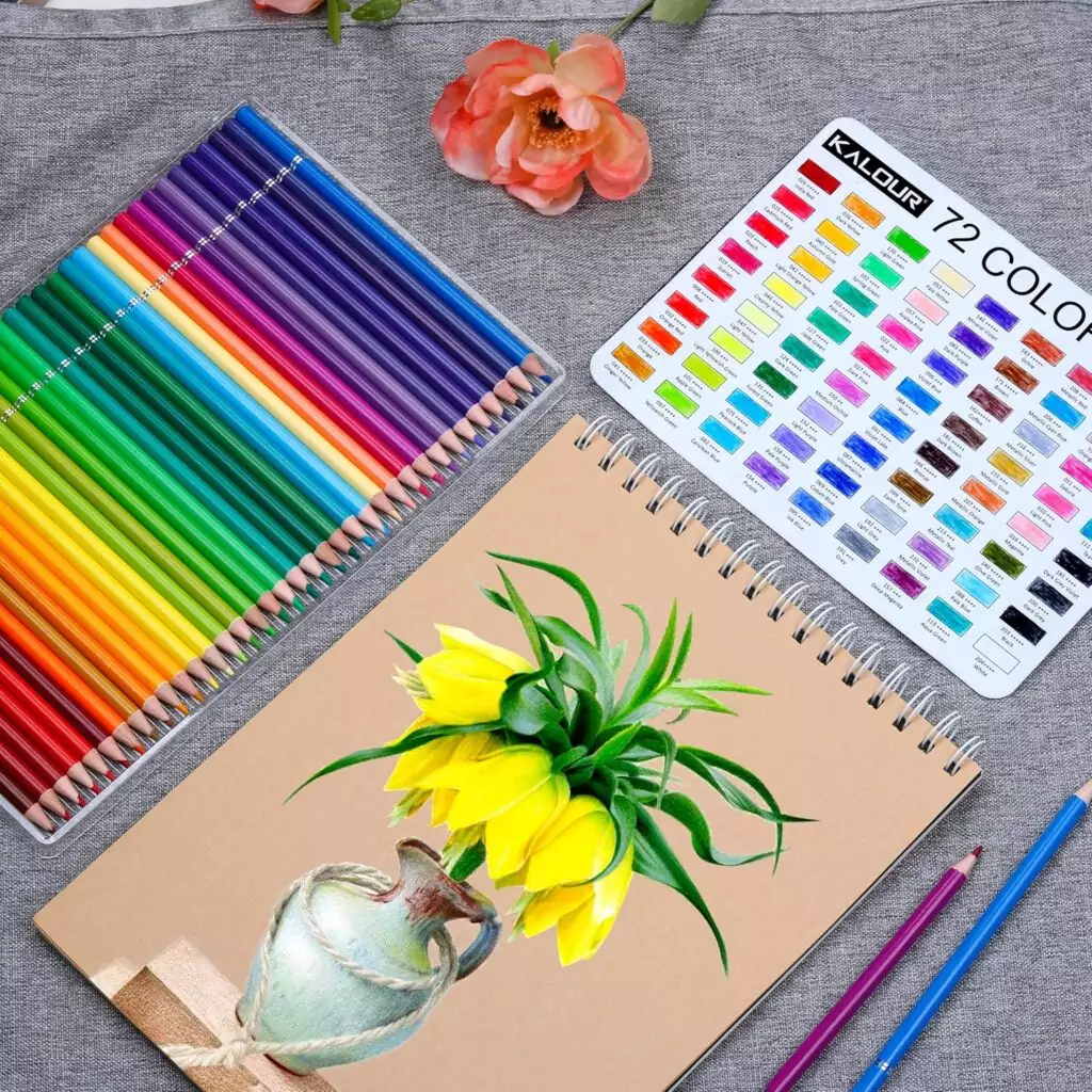Kalour 72 Soft Core Colored Pencils: Ideal for adult coloring, drawing, and blending techniques with a vibrant color range. Perfect for artists and hobbyists.