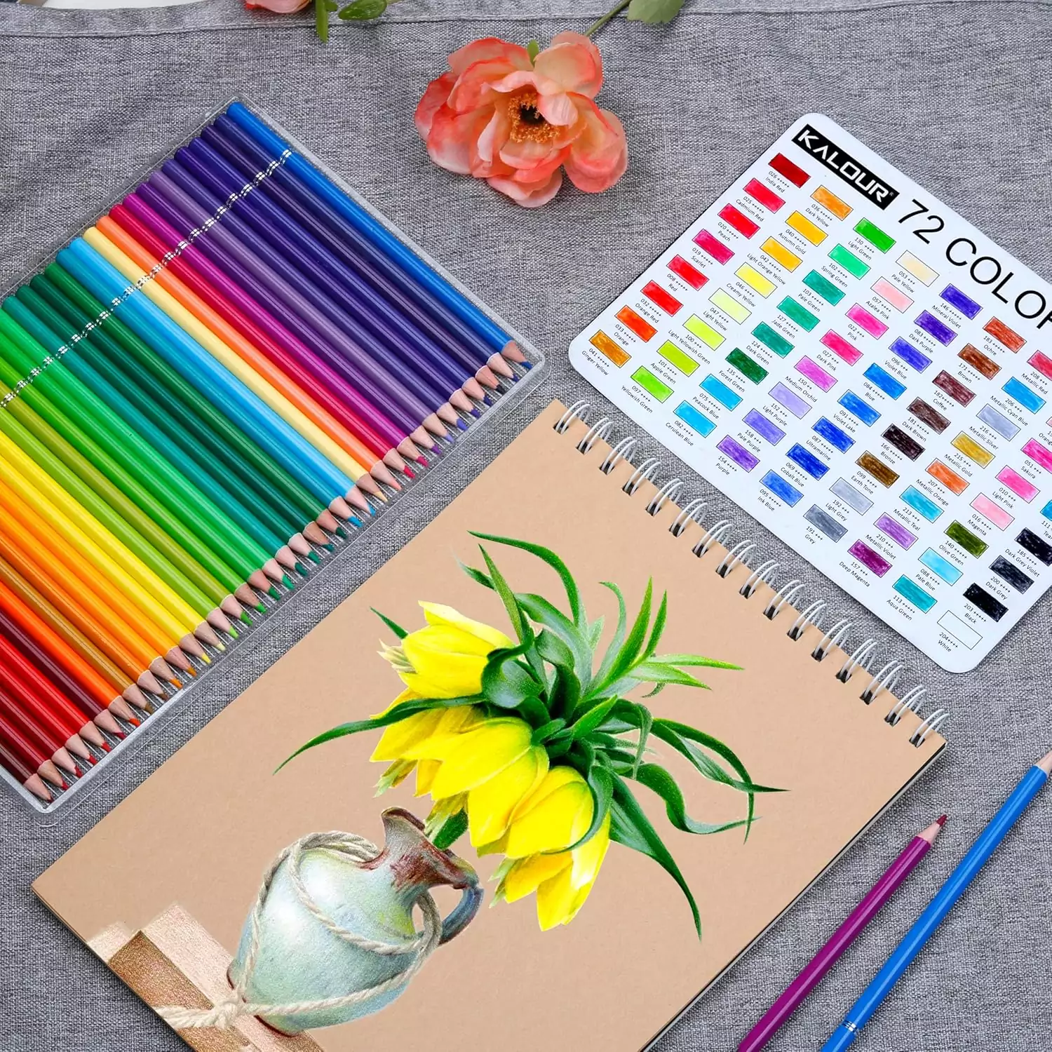 Kalour 72 Soft Core Colored Pencils: Ideal for adult coloring, drawing, and blending techniques with a vibrant color range. Perfect for artists and hobbyists.