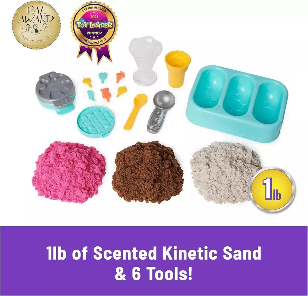 Colorful Kinetic Sand Ice Cream Treats: Scented Educational Play Sand for Kids. Enhance Creativity and Sensory Skills with Safe, Vibrant Sand.