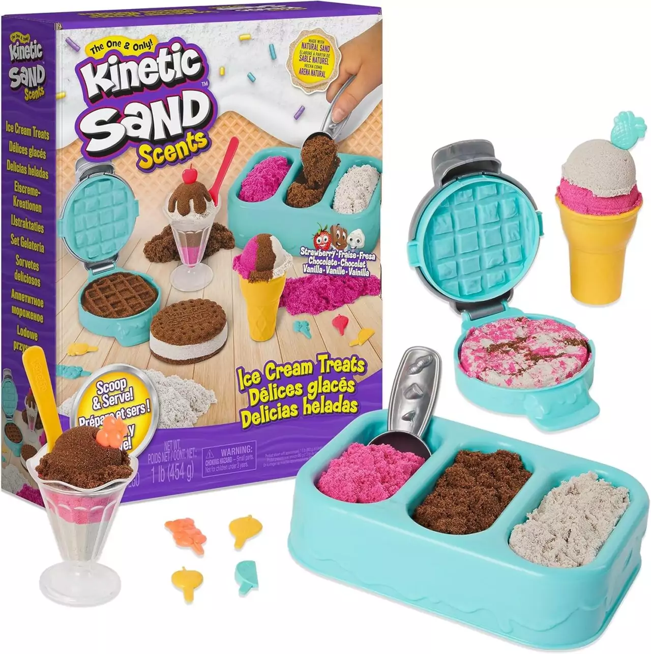 Kinetic Sand Scented Ice Cream Play Set - Educational Toy with 3 Vibrant Colors for Creative and Sensory Fun, Ideal for Kids’ Imaginative Play