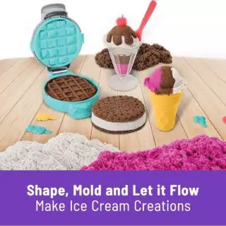 Enhance your child's creativity with the Interactive Kinetic Sand Scents Ice Cream Treats Set, featuring three colorful, scented play sands for educational fun.