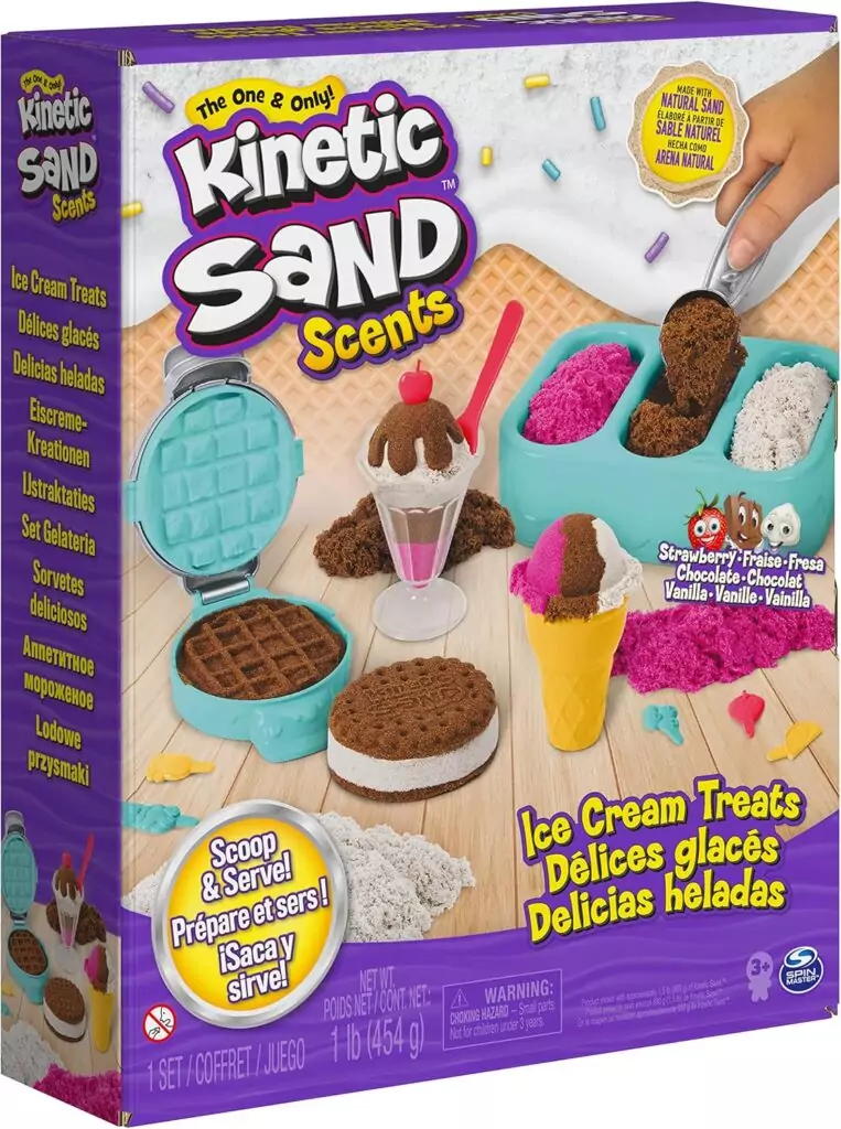 Kinetic Sand Scents Ice Cream Treats Set offers natural scented play sand, ideal for kids' educational play and creative fun activities.