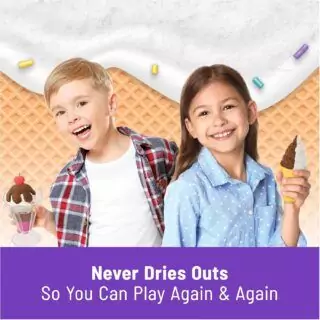 Kinetic Sand Scents Ice Cream Treats Set offers a sensory experience with natural scented play sand in three vibrant colors, perfect for educational fun.