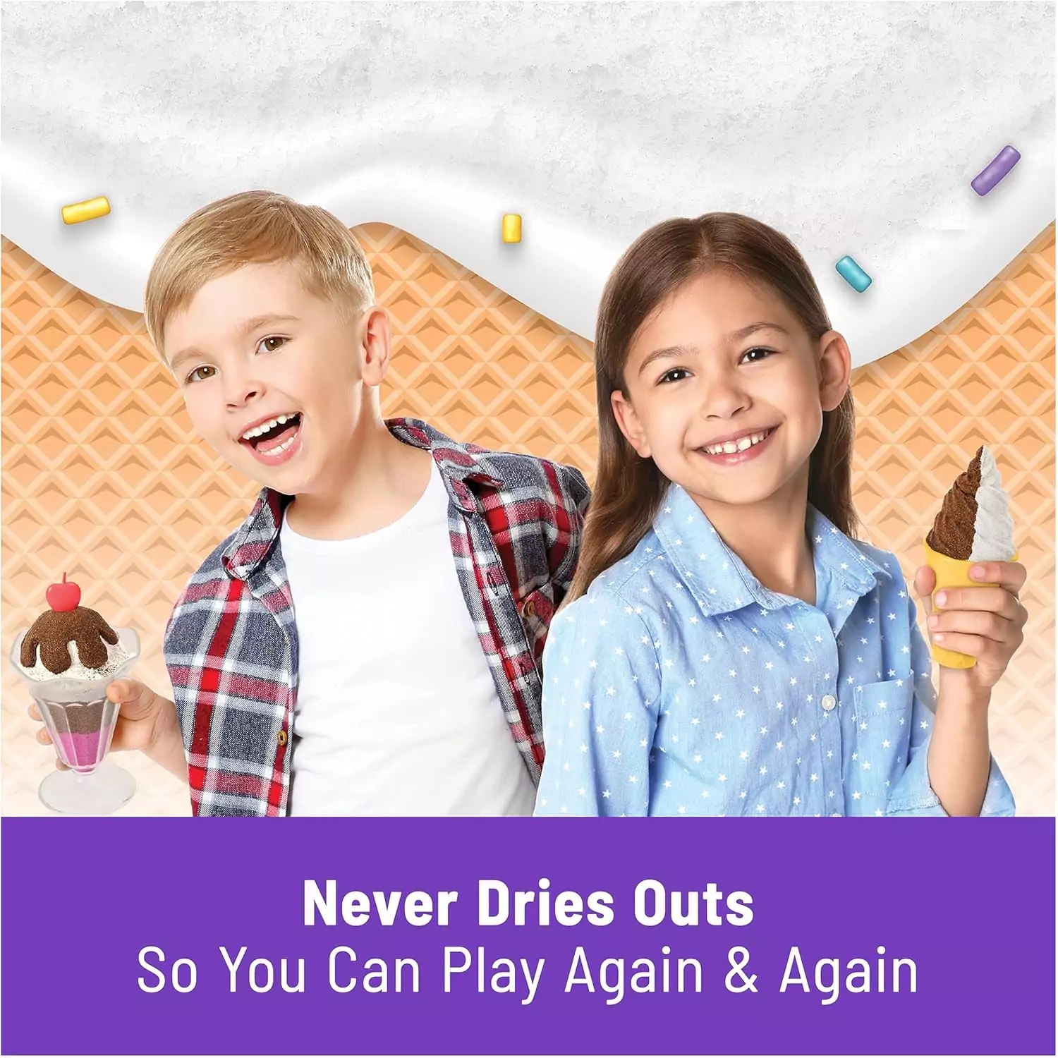 Kinetic Sand Scents Ice Cream Treats Set offers a sensory experience with natural scented play sand in three vibrant colors, perfect for educational fun.