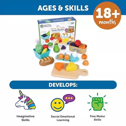 Enhance early learning with a 27-piece farm-to-table play food set, ideal for imaginative play and supporting New Sprouts Fresh Market educational activities.