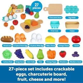 Vibrant 27-Piece Farm-to-Table Play Food Set: Perfect for Early Childhood Learning, Promoting Creative Play and Healthy Eating Habits.