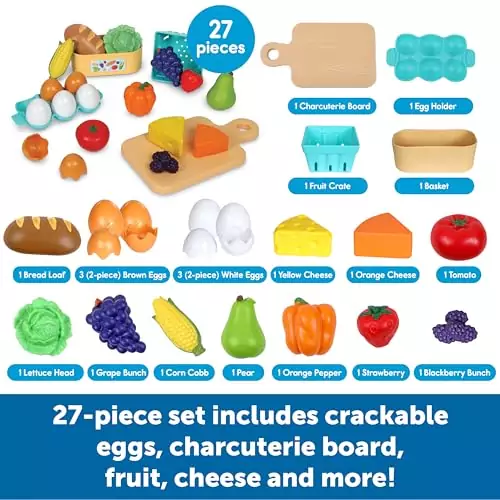 Vibrant 27-Piece Farm-to-Table Play Food Set: Perfect for Early Childhood Learning, Promoting Creative Play and Healthy Eating Habits.