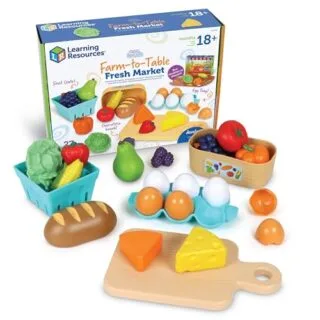 Enhance early learning with a 27-piece educational play food set designed for children; features a Sprouts Farm table for imaginative play.