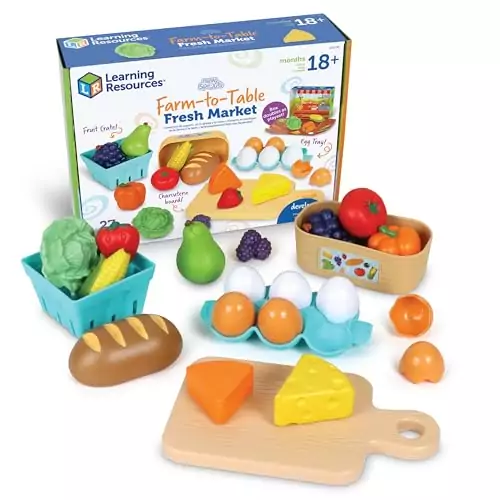 Enhance early learning with a 27-piece educational play food set designed for children; features a Sprouts Farm table for imaginative play.