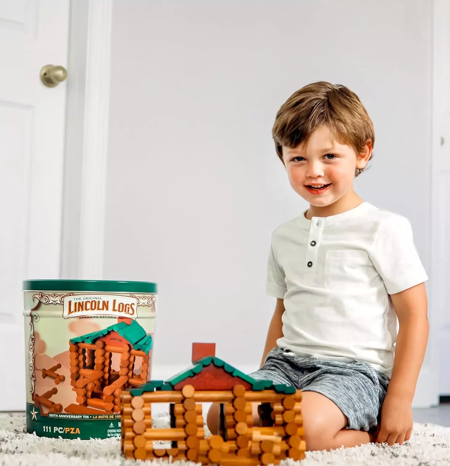 Lincoln Logs 100th Anniversary Tin: Celebrate a century of creativity with 111 real wood pieces, perfect for preschool building fun for ages 3 and up. Vintage collection.