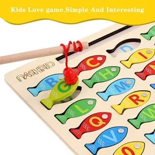 Introduce toddlers to learning with a magnetic fishing game. This toy enhances preschoolers' alphabet recognition, counting skills, and color identification.