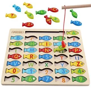 Engage toddlers with a magnetic fishing game that enhances preschool learning through fun with alphabets and counting educational activities.