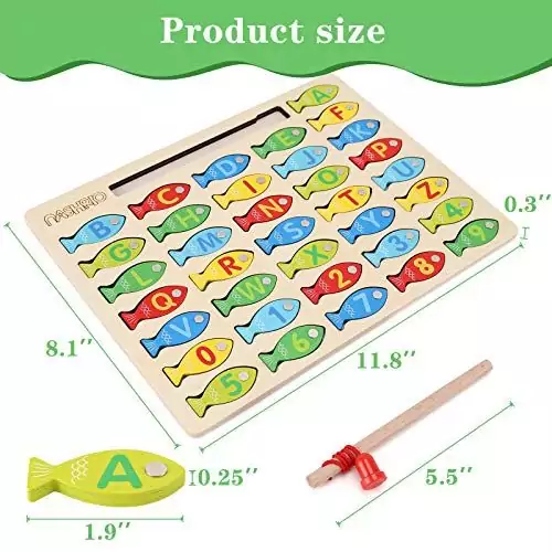 Magnetic fishing game for toddlers: an educational toy promoting alphabet recognition and counting skills for preschool learning fun.