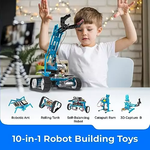 mBot Ultimate 10-in-1 Coding Robot Kit for Kids, versatile robotics toy with app control, inspiring STEM learning on a vibrant background.