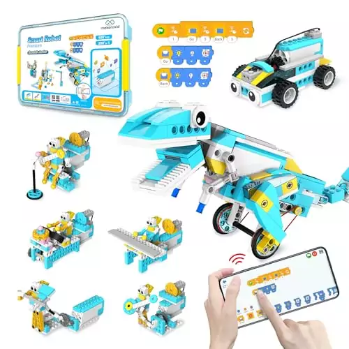 Enhance your child's learning with the Makerzoid 200-in-1 STEM Educational Coding Robot Kit. Ideal remote-controlled toy for aspiring young engineers.