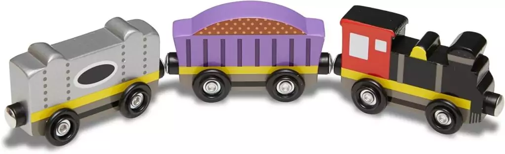 Enhance playtime and skill development with the Melissa Doug Wooden Magnetic Train Set, an 8-piece educational toy designed to inspire imagination and learning.