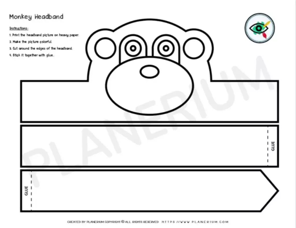 Printable monkey headband craft template for kids.