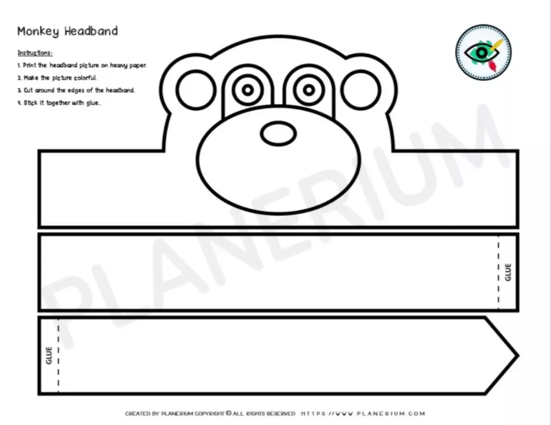 Printable monkey headband craft template for kids.