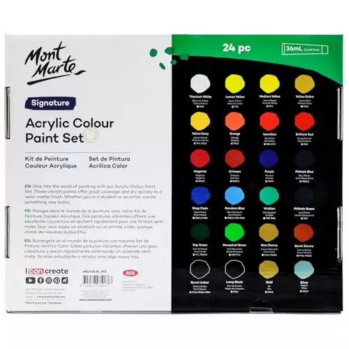 Acrylic Paint Set: Diverse 24 Colors for Artistic Projects on Canvas, Wood, and Fabric - Perfect for Crafting and Creative Endeavors