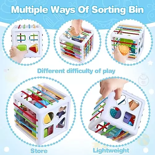 5-in-1 Montessori baby toys for sensory development and teething, ideal for early learning in infants aged 0-12 months, promoting cognitive growth.