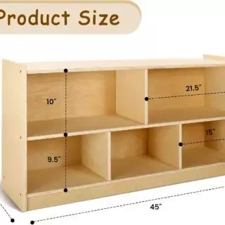 Montessori classroom shelving unit featuring a 5-section design, perfect for organizing children's toys and books efficiently and accessibly.