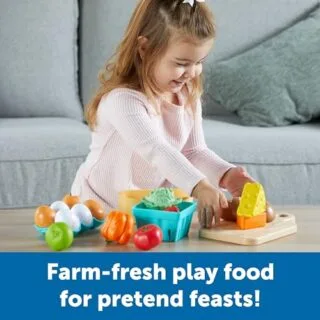Explore the Farm-to-Table Play Food Set: a 27-piece educational toy designed to teach kids about healthy eating and food origins through interactive play.