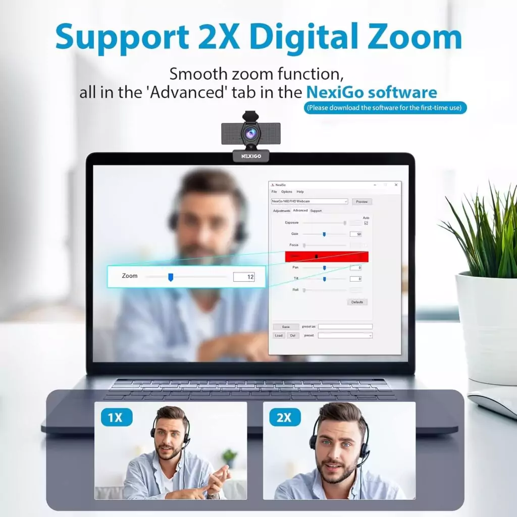NexiGo N60 1080p HD Webcam with adjustable field of view, built-in microphone, and privacy cover, ideal for educators seeking clear video quality.