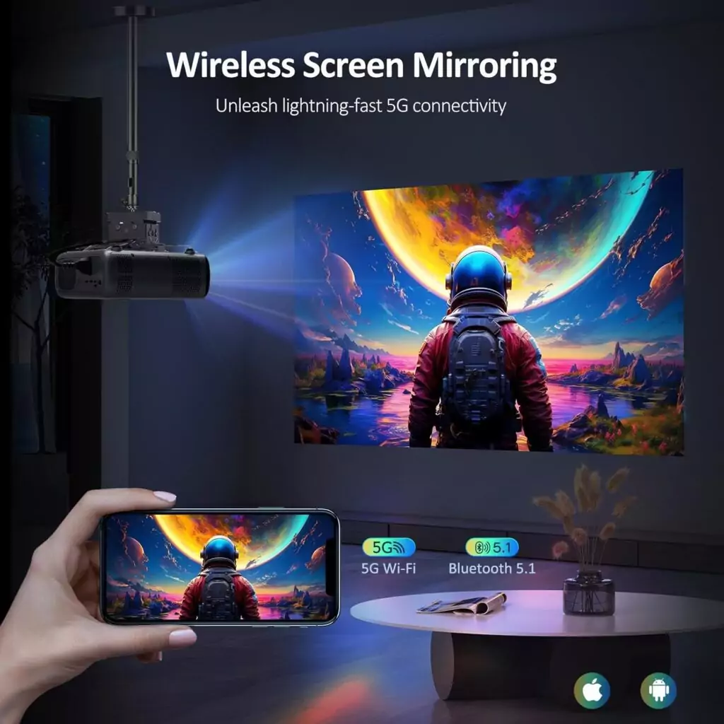 NexiGo PJ40 Projector: D65 Calibrated 1080p Display, 4K Classroom Projector with WiFi, Bluetooth, Ideal for Educators Seeking High-Quality Visuals.