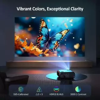 NexiGo PJ40 projector with WiFi and Bluetooth offers D65 calibration, native 1080p resolution, and 4K readiness, ideal for educators and presentations.