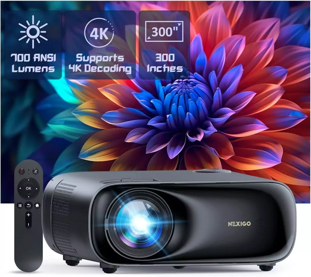 NexiGo PJ40 WiFi Bluetooth Projector features D65 calibration, native 1080p resolution, and 4K readiness, ideal for educators seeking top-quality visuals.