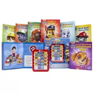 Engage young minds with the Nickelodeon Paw Patrol Interactive Storybook featuring Chase, Skye, and Marshall; an educational sound toy for kids.