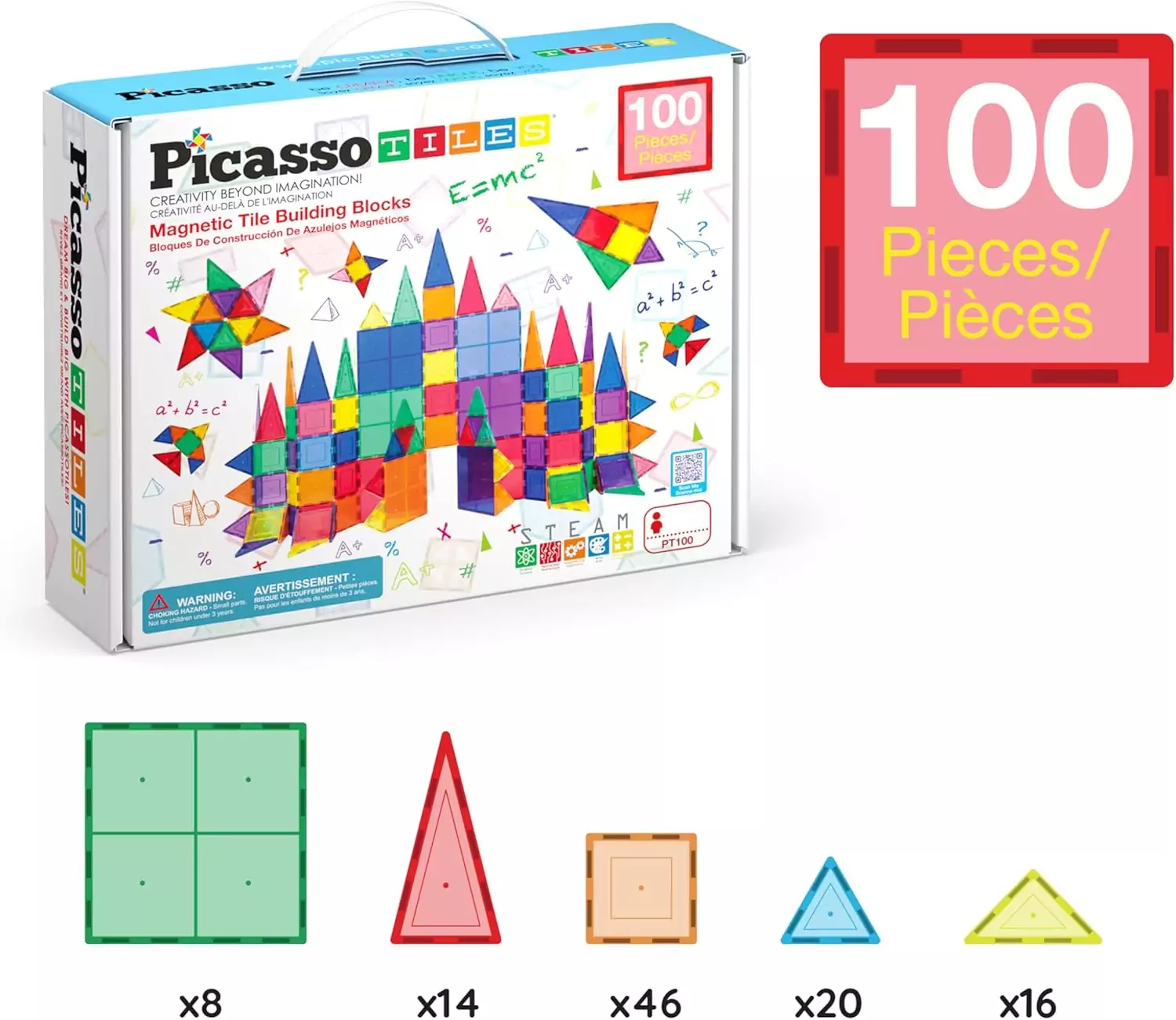 Vibrant PicassoTiles 100-Piece Magnetic Building Set: Ideal STEM Construction Toys for Toddlers and Preschoolers, Promoting Creativity and Learning