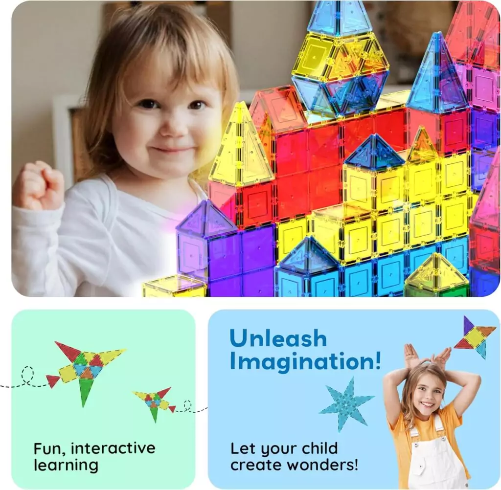 Enhance creativity with the PicassoTiles 100-piece magnetic building tiles set, ideal for toddlers and preschool STEM learning through colorful play.