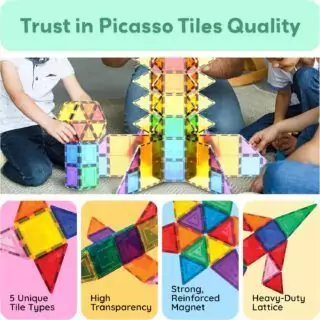 Vibrant 100-piece STEM magnetic building tiles set for toddlers, featuring PicassoTiles construction toys that enhance creativity and learning.