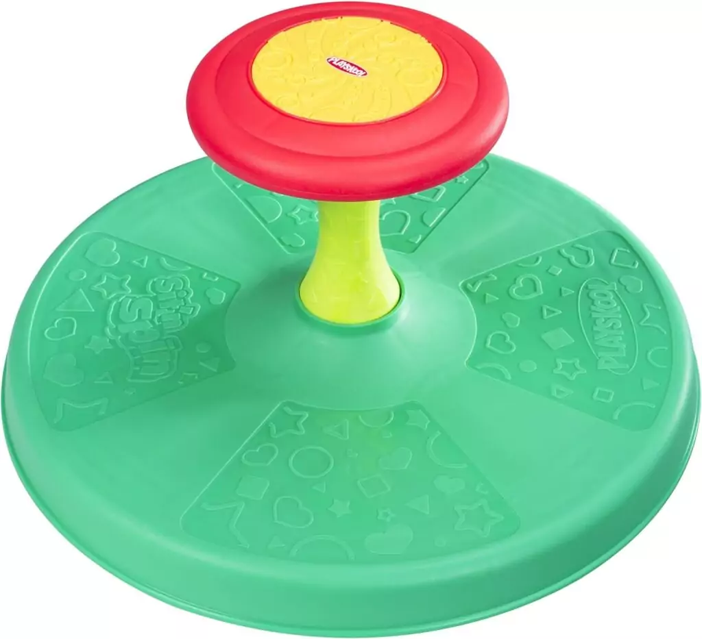 Enhance toddler motor skills with the Playskool Sit 'n Spin Classic Toy, promoting balance, coordination, and fun activities for young children.