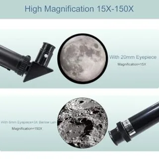 High-performance 70mm refractor telescope ideal for star gazing, featuring 15x to 150x zoom, perfect for adults and kids interested in astronomy.