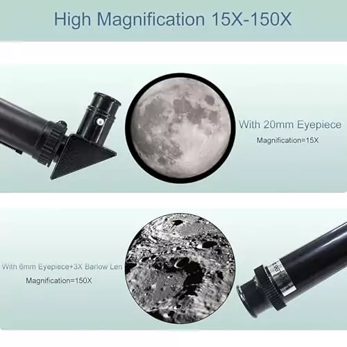 High-performance 70mm refractor telescope ideal for star gazing, featuring 15x to 150x zoom, perfect for adults and kids interested in astronomy.