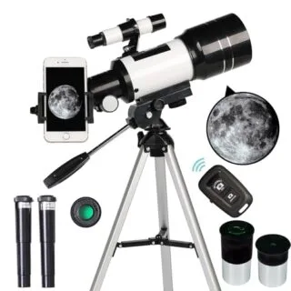Explore the night sky with a 70mm refractor telescope. Perfect for educators, adults, and kids, offering 15x to 150x magnification for stargazing.