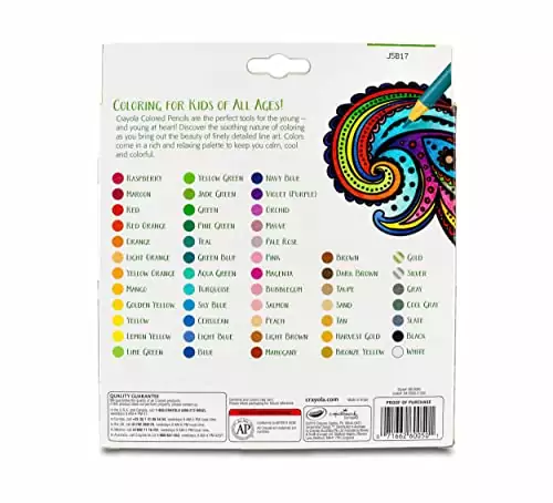 Colorful Crayola colored pencils ideal for adult coloring books and art education, offering a wide range of vibrant hues for creative projects.