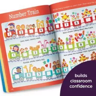 Explore our engaging preschool workbook featuring 256 pages of essential math and language arts activities designed to captivate and educate young learners.
