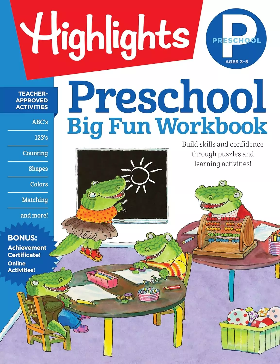 Engage preschoolers with a 256-page workbook featuring fun math and language arts activities, enhancing early learning and foundational skills.